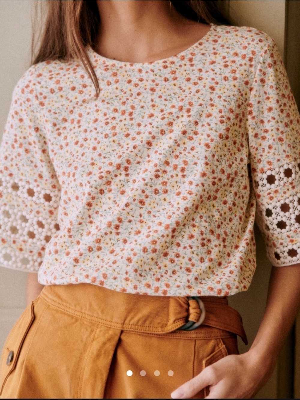 Sezane Floral Cotton hortense shirt in Cream with Rust Floral Print